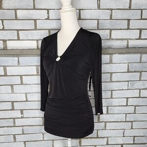 Sofia by Sofia Vergara Black Ruched Blouse